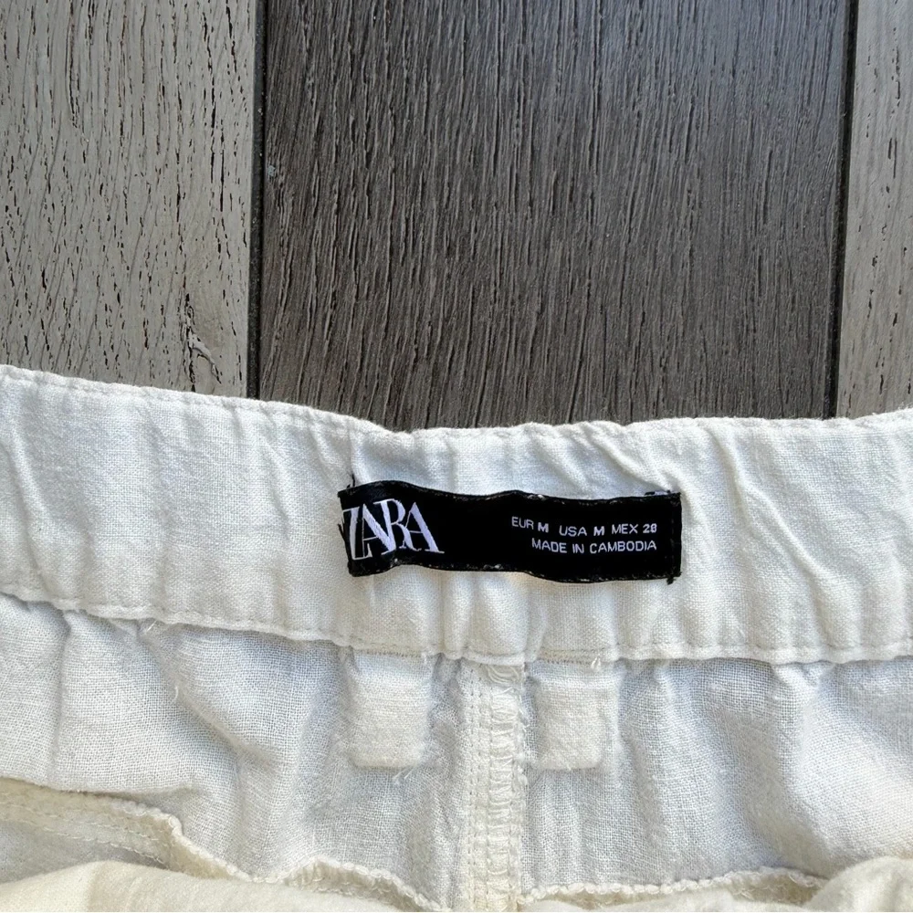 Zara Cream Linen Blend High-Waisted Pleated Pants - Size M